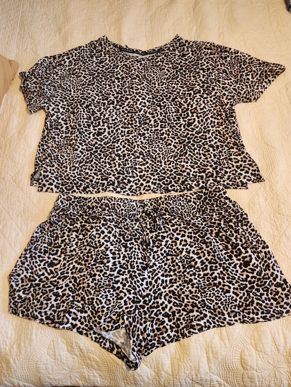 Leopard Print Women’s Pajama Set - Short Sleeve Top & Shorts